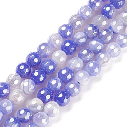 Medium Slate Blue Round Natural Electroplated Blue Agate Beads, Faceted, Medium Slate Blue, 6mm, Hole: 1.2mm, about 63pcs/strand, 14.96''(38cm)