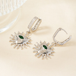 Серебро Элегантные латунные серьги-кольца в форме сердца с кубическим цирконием, серебряные, 38x21 мм