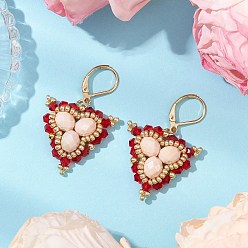 Красный Стекло бисер мотаться серьги, с 304 серьгами из нержавеющей стали, треугольные, золотые, красные, 40x27 мм