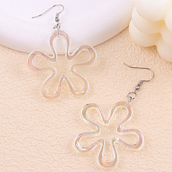 Прозрачный Акриловые серьги болтаться, цветок, платина, прозрачные, 72x44 мм