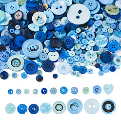 Озёрно--синий Плоские круглые пуговицы из смолы, cmешанный размер, Плут синий, 7~30 мм
