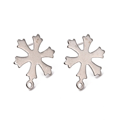 Нержавеющая Сталь Цвет Не тускнеет 201 фурнитура для сережек-гвоздиков из нержавеющей стали, с горизонтальной петлей и 316 штифтом из нержавеющей стали, снежинки, цвет нержавеющей стали, 19x14.5 мм, отверстие : 1.2 мм, штифты : 0.7 мм