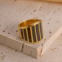 Черный 304 нержавеющая сталь с кольцами из натуральной ракушки, прямоугольные, золотые, чёрные, размер США 9 (18.9 мм)