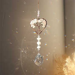 Розовый Кварц Сердце из натуральной розовой кварцевой крошки с подвесными украшениями в виде дерева жизни, Стеклянные каплевидные солнечные лучи с кисточками для украшения дома и улицы, 380 мм