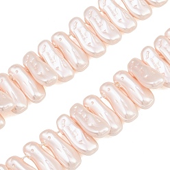 Pink Galvanisierte Glasperlenstränge, Pipa-Perlen, unregelmäßig oval, rosa, 18x7x5.5~6 mm, Bohrung: 0.8 mm, ca. 69 Stk. / Strang, 16.34'' (41.5 cm)