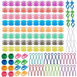 Mixed Color Holders Sets, with Plastic Sewing Thread Bobbins Holders, Silicone Thread Spool Huggers & Bobbin Holders, Plastic Bobbin Thread Buddies Clips, Mixed Color, 70x20mm