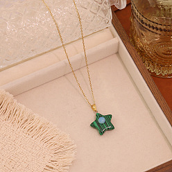 Малахит Синтетические малахитовые подвесные ожерелья, звезда, золотые, 15.75 дюйм (40 см)