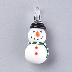 Зеленый Рождество ручной работы Lampwork подвески, 3 г снеговик, зелёные, 44~47x19.5x22 мм, отверстие : 4.5~7.5 мм