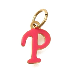 Letter P Ионное покрытие (ip) 304 эмалированные буквы из нержавеющей стали, с целью перехода в кольце, реальный 14 k позолоченный, Письмо P, 12x8.5x1 мм, отверстие : 5 мм
