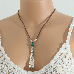 Teardrop Ожерелья из искусственной замши с подвеской из богемного сплава и синтетической бирюзы для женщин, античное серебро, слеза, 15.75 дюйм (40 см)