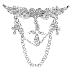 Платина Брошь-цепочка с подвеской в виде сердца с крыльями ангела, полностью отделанная кристаллами и стразами, для рюкзака для одежды, платина, 65x60 мм