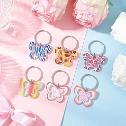 (52) Непрозрачная лаванда 6шт 6 стильные акриловые брелки с принтом в виде бабочек, с 304 переходными кольцами из нержавеющей стали и железными разъемными кольцами для ключей, разноцветные, 51 мм