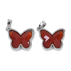 Платина Латунные подвески, с сердоликом, бабочка, платина, 14x17x5 мм, отверстие : 4x2 мм