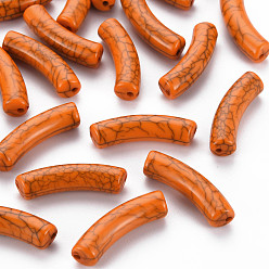 Шоколадный Непрозрачные акриловые бусины с краклеем, изогнутая трубка, цвет шоколада, 32x10x8 мм, отверстие : 1.8 мм, Около 330 шт / 500 г