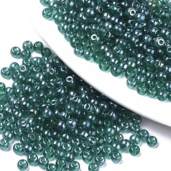 чирок Прозрачные стеклянные бусины, lustered, круглые, зелено-синие, 4x3 мм, отверстия: 1 мм, около 4500 шт / мешок
