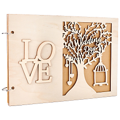 Floral White Wooden Wedding Guestbooks Notepad, for Wedding Decoration, Rectangle with Hollow Tree and Cage, Word Love, Floral White, 20x28x1cm, about 20sheet/pc