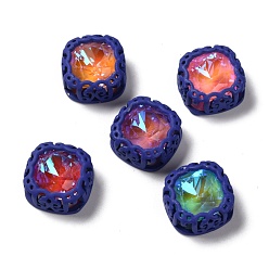 Прусский Синий Шить на горный хрусталь, флуоресцентный стиль мокко, стекло горный хрусталь, с латунной фурнитурой , аксессуары для одежды, квадрат, разноцветные, берлинская лазурь, 12.5x12.5x6 мм