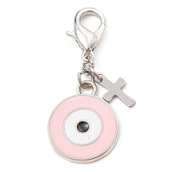 Pink Подвеска из сплава с эмалью, Сплав с застежкой, плоский круг со злыми глазами, розовые, 42 мм