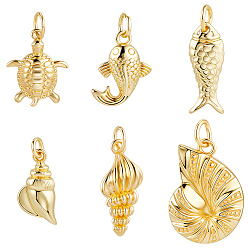 Настоящее золото 18K 12шт 6 стили латунные подвески с покрытием стойки, долговечный, без кадмия и без свинца, с прыжковых колец, реальный 18 k позолоченный, 15~23x7~16x3~5 мм, отверстие : 2.5~5.5 мм, 2 шт / стиль