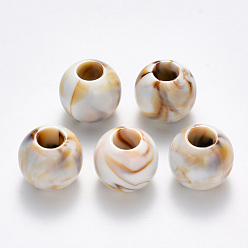 (404) Непрозрачное AB Кислое яблоко Акриловые бусины с большими отверстиями, Стиль имитация драгоценных камней, рондель, цветочный белый, 19x16.5 мм, Отверстие : 7.5 мм , около 149 шт / 500 г