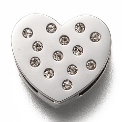 Edelstahl Farbe 304 Edelstahl Diacharme, mit Strass, Herz, Kristall, Edelstahl Farbe, 12x13x3.5 mm, Bohrung: 8x1.5 mm
