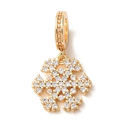 Real 14K Gold Plated Brass Micro Pave Clear Cubic Zirconia Pendants, Snowflake Charms, Real 14K Gold Plated, 20.5mm, Hole: 5mm