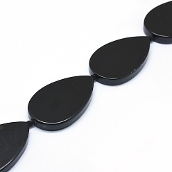 Black Natural Agate Beads Strands, Dyed, Teardrop, Black, 48.5~49x29.5~30x5.5~7.5mm, Hole: 2mm, about 8pcs/strand, 16.1~16.6 inch(41~42.2cm)