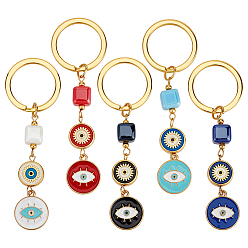 (52) Непрозрачная лаванда 5шт. брелок ручной работы из фарфора и эмалевого сплава с темой сглаза, с железными кольцами, золотые, разноцветные, 79 мм