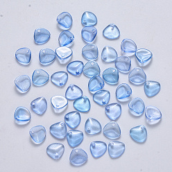 Light Sky Blue Transparent Spray Painted Glass Charms, with Glitter Powder, Petaline, Light Sky Blue, 7x8x2.5mm, Hole: 1mm