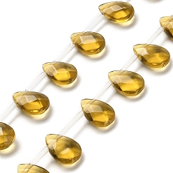 (932FM) Темно-синий аква-матовый с подкладкой К 9 нити стеклянных бусин, Топ пробуренной, граненые, слеза, темно-золотистые, 12x8x3.5 мм, отверстие : 0.8 мм, около 25 шт / нитка, 14.80'' (37.6 см)