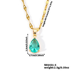 Средний Бирюзовый Модные латунные ожерелья с подвесками в виде слезы из стекла, золотые, средне бирюзовый, 15.75 дюйм (40 см)