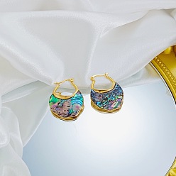 Doré  304 Boucles d'oreilles créoles en acier inoxydable et nacre d'ormeau, nuggets, or, 35mm