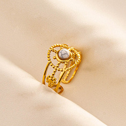 Говлит Регулируемые 304 манжеты из нержавеющей стали с открытыми кольцами для женщин, круглые, с естественным Howlite, золотые, 13 мм, внутренний диаметр: 17 мм