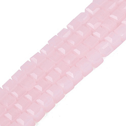 Pink Стеклянные бусины, имитация нефрита , кубические, граненые, розовые, 5~6x5~6x5~6 мм, отверстие : 1~1.5 мм, около 91~100 шт / нитка, 20.28~22.24 дюйм (51.5~56.5 см)