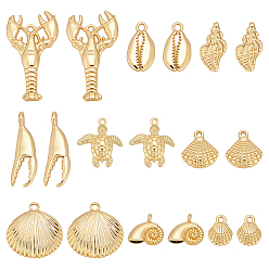 Настоящее золото 18K 18 шт 9 стили подвески из сплава, форма раковины каури, реальный 18 k позолоченный, 13.5~38x10.5~24.5x3~8 мм, отверстие : 1.5~3 мм, 2 шт / стиль