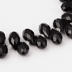 Black Faceted Teardrop Glass Beads Strands, Top Drilled Beads, Black, 13x8mm, Hole: 1mm, about 98pcs/strand, 15.7 inch