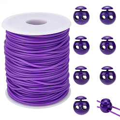 Фиолетовый 1 рулон полой трубы ПВХ трубчатый синтетический резиновый шнур, намотанный вокруг белой катушки, с пластиковыми шнуровыми замками 8 шт., фиолетовые, 2 мм, отверстие : 1 мм, около 54.68 ярдов (50 м) / рулон