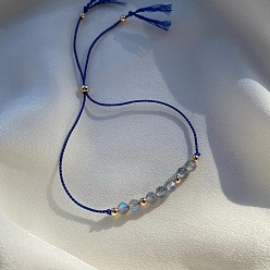 Природный Драгоценный Камень Регулируемые браслеты-слайдеры с натуральными драгоценными камнями и латунными бусинами для женщин, круглые, с нейлоновым шнуром, 11.02 дюйм (28 см)