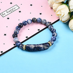 (306FM) Жонкиль матовый с лаймовой подкладкой Натуральные синие пятна бусины из яшмы, с латунной бисера, внутренний диаметр: 2~2-1/8 дюйм(51мм~53мм), бусины : 8 мм диаметром, латунь вывод: 7.5x3 мм, прямоугольный: 35x10.5x5.5~6мм