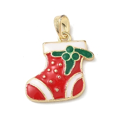 Christmas Socking Рождественские латунные эмалевые подвески, золотые, рождественские носки, 18x17x3 мм, отверстие : 5x2.5 мм