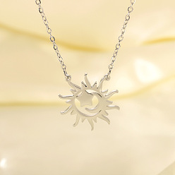 Нержавеющая Сталь Цвет 304 Подвески-колье из нержавеющей стали в виде солнца, луны и звезды для женщин, не тускнеет, цвет нержавеющей стали, 19.09 дюйм (48.5 см)