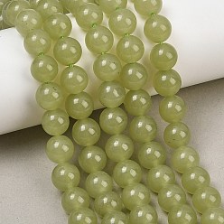 Dark Khaki Natural Dyed White Jade Beads Strands, Smooth Round, Dark Khaki, 10mm, Hole: 1mm, about 38~39pcs/strand, 14.17~14.96''(38~39cm)