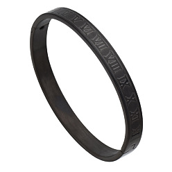 Черный Шарнирные браслеты из нержавеющей стали для женщин и мужчин, с римскими цифрами, чёрные, внутренний диаметр: 2-1/2 дюйм (6.5 см)