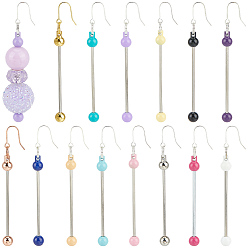 (52) Непрозрачная лаванда 15пары 15 цвета: железо и 201 фурнитура для подвесных сережек из нержавеющей стали, Серьги ручной работы из бисера, круглые, разноцветные, разноцветные, 79x8 мм, 1 пара / цвет