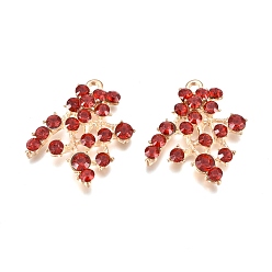 Light Siam Alloy Pendant, with Rhinestone
, Leaf, Light Golden, Light Siam, 31.5x29x5mm, Hole: 2.4mm