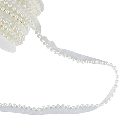 Blanc 15mètres de bordure en dentelle de mousseline, avec des perles d'imitation, accessoires du vêtement, avec 1pc bobines vides en plastique, blanc, 5/8 pouces (15 mm)