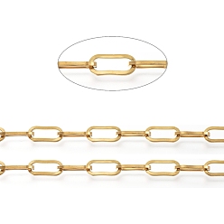Золотой Ионное покрытие (ip) 304 цепи для канцелярских скрепок из нержавеющей стали, несварные, с катушкой, Плоско-овальные, золотые, 13.5x6x1.5 мм, около 32.8 футов (10 м) / рулон