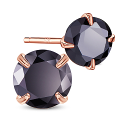 Черный 925 стерлингового серебра уха шпильки, кубический цирконий aaa , чёрные, 6 мм