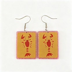 Shrimp Acrylic Glitter Powder Dangle Earrings for Women, Platinum, Shrimp, 62x28mm