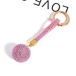 Роза Женский брелок из искусственной кожи и стразов, круглые, роза, 14x3.5 см
